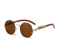 HYYZZC Occhiali da sole rotondi vintage punk da uomo, alla moda, con doppio ponte, multicolore, da donna, retrò, alla moda, oro marrone, 1 pezzo