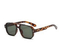 HYYZZC Occhiali da sole vintage da uomo con doppio ponte, lenti verdi oceano, UV400, occhiali da sole da donna con rivetti, verde scuro leopardato