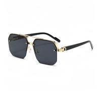 HYYZZC Oversize Double Bridges Polygon Metal Uomo Occhiali da sole Gradient Shades UV400 Occhiali da sole da donna, oro, grigio