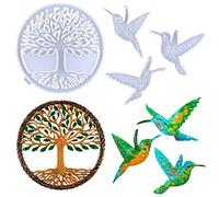 HyzaPhix 4pcs Stampi Per Resina, Stampo Silicone Albero Della Vita Stampini Resina Epossidica Colibrì Uccello Resin Molds Tree of Life per DIY Artigianato Fatto a Mano, Decorazioni Parete