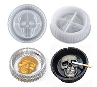 HyzaPhix Stampo in Resina Epossidica, Rotondi Stampi per Posacenere, Cranio Stampini Silicone Resin Molds Teschio per Scatola di Gioielli Fai da Te, Posacenere di Halloween, Portasapone (A)