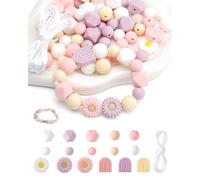 HZAOPZE 100 pcs perline in silicone a forma di fiore, Perlines in silicone per Fai Da Te Portachiavi, perline Colorate con Cordino in Nylon Elastica Adatto, Perline per Collane per Artigianato