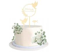 HZAOPZE 3PcsToppers per Torta Prima Comunione, Bambini In legno Cake Topper, battesimo, cresima, pesce, per Decorazione Torta Prima Comunione, Decorazioni per Cupcake