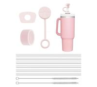 HZAOPZE 6 Pcs Cannucce Riutilizzabili per Stanley 40oz Mug, 30cm/11.8in Cannucce Plastica con 2 Spazzole per la Pulizia e 3 Rosa Tappo in silicone anti-perdita, compatibile per stanley cup