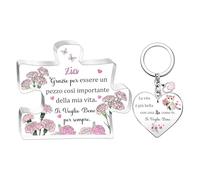 HZBLAZ Zia Regali Donne Targhe e Cartelli Portachiavi 2PC Regalo Compleanno Ricordo Personalizzato Natale Festa del Mamma dai Nipoti Zia Grazie per Essere un Pezzo Così Importante della Mia Vita