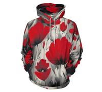 HZCRAES Felpa di Uomo Fiore Papavero Astratto 3D Hoodie Divertente Grigio Felpe con Cappuccio A Maniche Lunghe Invernale Maglione Semplice Disegno Mano Coppia Sweater con Tasca Frontale per Unisex