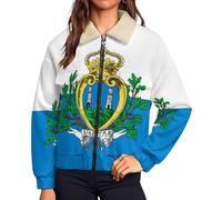 HZCRAES Felpa Donna Con Foderata In Pile Bandiera Di San Marino, Giacca Comfort Autunno Inverno Arte Medievale, Manica Lunga Caldo In Soffice Pile Morbido Casual Cappotto (Blu Bianco, S-6Xl)