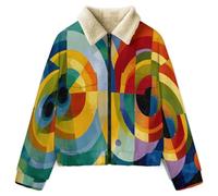 HZCRAES Felpa Donna Con Foderata In Pile Geometria Vorticosa, Giacca Comfort Autunno Inverno Estetica Astratta, Manica Lunga Caldo In Soffice Pile Morbido Casual Cappotto (Blu Rosso, S-6Xl)