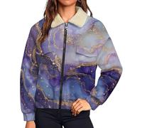 HZCRAES Felpa Donna Con Zip Vortex Di Marmo Giacca Pile Da Donna Autunno Invernale Manica Lunga Taglie Comode Sweatshirt Lussuosa Lamina D'Oro Oversize Cappotto Per Sportiva Casual In Viola