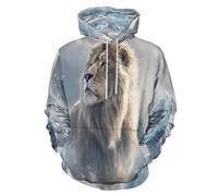HZCRAES Felpe con Cappuccio 3D con Leone delle Nevi per Uomo Donna Felpe con Cappuccio Unisex Paesaggio Animale con Tasche Sweatshirt Moda Hoodie Pullover per Adolescenti Ragazzi, Bianco