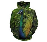 HZCRAES Felpe con Cappuccio 3D con Pavone Elegante per Uomo Donna Felpe con Cappuccio Unisex Animali Naturali con Tasche Sweatshirt Moda Hoodie Pullover per Adolescenti Ragazzi, Verde Foresta