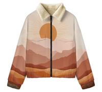 HZCRAES Giacca In Pile Da Donna Per Alba Sulle Montagne, Giacca Teddy Felpe Con Stampa A Paesaggio Boemo, Invernale A Maniche Lunghe Con Chiusura Lampo Spessa Comoda Con Tasche, Rosa Chiaro