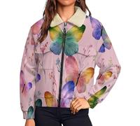 HZCRAES Giacca In Pile Da Donna Per Farfalla Arcobaleno, Giacca Teddy Felpe Con Stampa A Piante Semplici, Invernale A Maniche Lunghe Con Chiusura Lampo Spessa Comoda Con Tasche, Rosa
