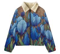 HZCRAES Giacca In Pile Da Donna Per Iris Da Sogno, Giacca Teddy Felpe Con Stampa A Pianta Rustica, Invernale A Maniche Lunghe Con Chiusura Lampo Spessa Comoda Con Tasche, Blu Reale