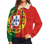 HZCRAES Giacca Invernale Donna In Peluche Bandiera Portoghese, Felpa Pile Con Zip E Pullover, Giacche Rosso Verde Caldo E Confortevole, Geometria Patriottica Giubbotto Leggero Invernale Donna