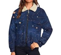 HZCRAES Giacca Invernale Donna In Peluche Costellazioni Geometriche, Felpa Pile Con Zip E Pullover, Giacche Blu Navy Caldo E Confortevole, Paesaggio Cosmico Giubbotto Leggero Invernale Donna