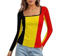 HZCRAES Maglia Donna con Scollo Quadrato Belgio Bandiera