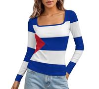 HZCRAES Maglia Donna con Scollo Quadrato Cuba Bandiera