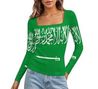 HZCRAES Maglia Donna Manica Lunga Scollo Quadrato Arabo Parola