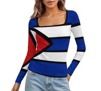 HZCRAES Maglia Donna Manica Lunga Scollo Quadrato Cuba Bandiera