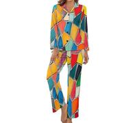 HZCRAES Pigiama Donna Frammenti di Ceramica Astratti 3D Due Pezzi Manica Lunga Pantaloni Lunghi Casual Top Elastico in Vita Pantaloni A Gamba Larga con Tasca Completi Tuta Abbigliamento per La Casa