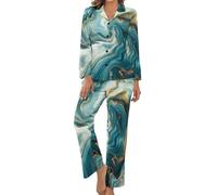 HZCRAES Pigiama Donna Invernale Pigiama Donna Morbido Leggero Pigiami Lungo Caldo Pantaloni Lunghi Casual da Casa con Tasca E Top con Motivo Vortex di Marmo da Sogno Due Pezzi S-5Xl