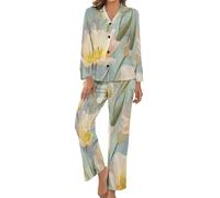 HZCRAES Pigiama Donna Invernale Pigiama Donna Morbido Leggero Pigiami Lungo Caldo Pantaloni Lunghi Casual da Casa con Tasca E Top con Motivo Tulipani Primaverili da Sogno Due Pezzi S-5Xl