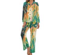 HZCRAES Pigiama Donna Invernale Pigiama Donna Morbido Leggero Pigiami Lungo Caldo Pantaloni Lunghi Casual da Casa con Tasca E Top con Motivo Gatto Carino tra I Fiori Due Pezzi S-5Xl
