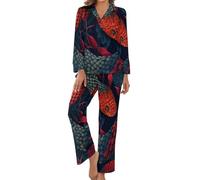 HZCRAES Pigiama Donna Misterioso Serpente della Foresta Set di Pigiama da Donna Manica Lunga Abbigliamento per La Casa Due Pezzi con Bottoni Morbidissimo Casual sul Bavero con Tasca Pantaloni