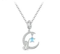 HZCVSG 925 Collana a Ciondolo Luna e Gatto in Argento Sterling Catena Pietra lunare Blu per Le Donne Ragazze di Compleanno Gioielli Raffinati