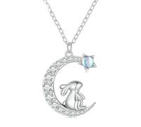 HZCVSG 925 Collana a Sospensione Mezzaluna in Argento Sterling Catena Coniglio Carino per Le Donne Compleanno di Gioielli