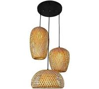 HZCVSG Lampadario a Sospensione in Rattan Naturale Fatto a Mano, lampadario del Sud-EST Asiatico, Lampada a Sospensione a Disco a Tre Teste, per Varie stanze