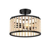 HZCVSG Lampadario in Metallo Nero a Montaggio Semi -Flush di Perle in Legno per Il soffitto Rustico per Il Soggiorno della Cucina Sala da Pranzo per la Camera da Letto - Elegante Decorazione