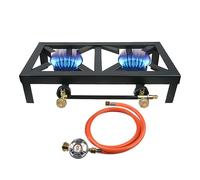 hzexun Fornello a Gas da Campeggio con 2 Fuochi,Gas Ghisa 6 KW Con tubo da 1,5 m riduttore pressione da 50 bar per Escursionismo Picnic
