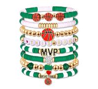 HZEYN Braccialetti dell'amicizia da donna con perline impilabili per il giorno del gioco, accessori sportivi per la mamma, One Size, Vinile, Nessuna pietra preziosa