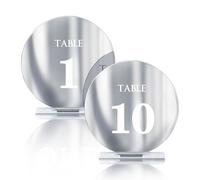 HZGUEOSTB Numeri da tavolo in acrilico da 1 a 10 con supporti, 12,2 cm, rotondi, a specchio, color argento, per ricevimenti di nozze, feste, eventi, decorazione centrotavola
