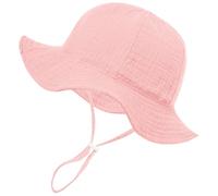 HZHSGLY Cappello da Sole Unisex Bebè, Cappello Pescatore Cotone Protezione UV, 6-12 Mesi con Cinturino Mento Regolabile (Rosa)