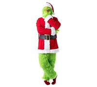HZIH Costume da Babbo Natale per Uomo Adulto Verde Big Monster 7 Pezzi Completo da Babbo Natale Deluxe Furry Xmas Cosplay Outfit Halloween A,M