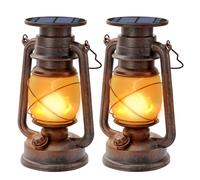 Hzitcigm Lanterna Solare da Esterno Vintage, 2 Pezzi Lanterna Solare Giardino Esterno LED Luci Solari Lanterna LED Retrò Effetto Fiamma LED Lampada Impermeabile Campeggio Lanterna per Giardino Cortile