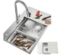HZKSINNK 80x50cm Lavandino Cucina, Vasca Singola, Multifunzionale Lavello Cucina In Acciaio Inox 50 Cm Di Larghezza, Lavabo Da Incasso Fatto A Mano, Con Filtro,sifone E Set Di Drenaggio