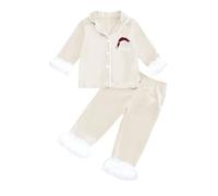 HZling Accappatoio da bagno Pigiama per ragazzo a maniche lunghe, aperto sul davanti, con colletto a costine, abbigliamento interno confortevole per feste di anno (beige, 4-5 anni)