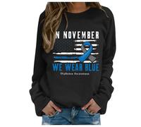 HZling Felpa senza cappuccio a maniche lunghe da donna con cappuccio senza tasche per la sensibilizzazione al mese della prevenzione della violenza fatta alle donne, Le Noir, XXL