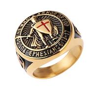 HZMA - Anello da uomo in acciaio inox con croce rossa e scritta "Put On The Whole Armor of God", 6:13-26, motivo: croce rossa, Metallo, Non