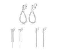 HZMAN 3 paia di orecchini a clip per donna, in argento non forato, a forma di tazza/a goccia, con zirconi cubici, per feste, matrimoni, regalo