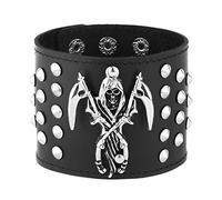 HZMAN Bracciale da uomo in pelle con teschio della morte nera, con borchie gotiche e borchiate, da 17,8 a 21,6 cm, regolabile, in metallo, non, 7.0"-8.5" adjustable, Metallo, non