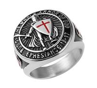 HZMAN Cavalieri Templari Anello da Uomo Efesini 6:13-17 Croce Rossa Design Uomo Acciaio Inossidabile Anello Gioielli Regalo, 11 mm, Metallo, Non pietra preziosa