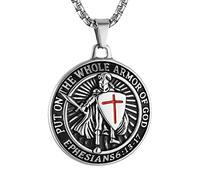 HZMAN Cavalieri Templari Indossare Tutta L'Armatura di Dio Efesini 6:13-17 Croce Rossa Design Collana in Acciaio Inox per Uomo Gioielli Regalo, 3.95 cm x 3.95 cm, Acciaio inossidabile, Non pietra