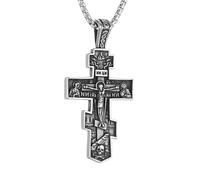 HZMAN Collana a croce ortodossa orientale per uomini e donne retrò religiosa Gesù crocifisso bizantina ciondolo cristiano regalo, Acciaio inossidabile, Nessuna pietra preziosa