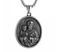 HZMAN Collana con ciondolo a forma di San Giuseppe su entrambi i lati, in acciaio inox, per uomo e donna, con ciondolo religioso di San Giuseppe, medaglia cristiana, amuleto, idea, Acciaio