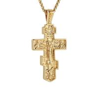 HZMAN - Collana con croce ortodossa orientale per uomo e donna, retrò, religiosa, crocifisso di Gesù, croce bizantina, pendente cristiano, gioielli regalo, 3.3 cm x 5.2 cm, Acciaio inossidabile, Non